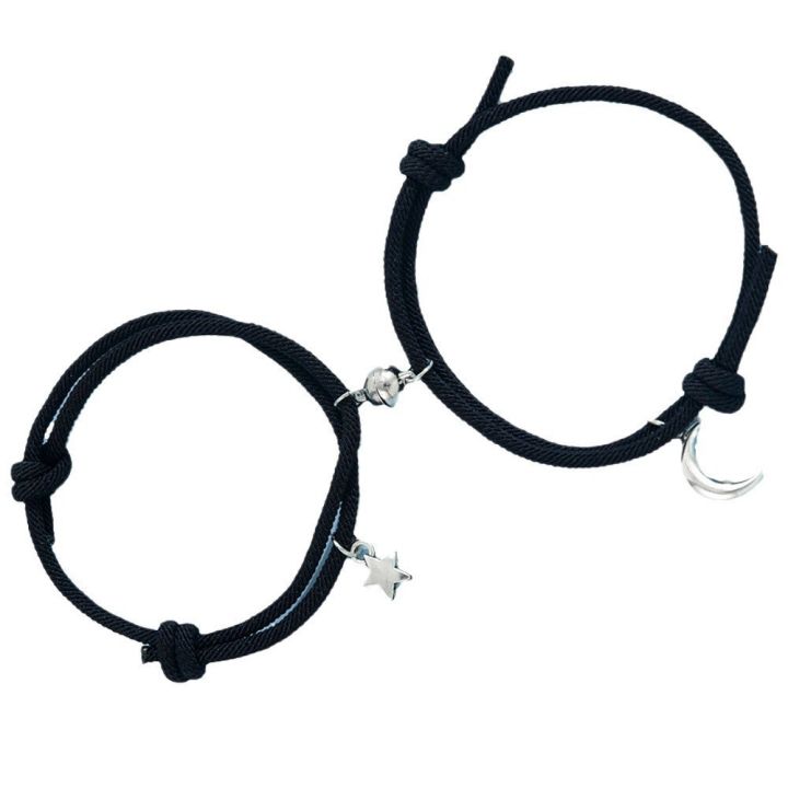 Fashion Handmade knitting Moon and Star Pendants Round Magnet Couple Bracelet Charm Women Men Gifts BT266