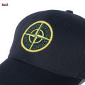 Navy Blue Stone Island Cotton Curved Cap. 