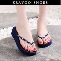 KRAVOO Wedges Women Shoes Small Floral Platform Flip Flops Slippers Women Women Sandals Outdoor Ladies Shoes Beach Slides 2023.