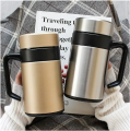 Stainless Steel Travel Mug with Handle, 400 ML Leakproof Double Wall Vacuum Insulated Thermal Water Bottle, 12 Hour Heat Retention, 24 Hour Cold Retention for Tea, Water, and Coffee (Silver). 