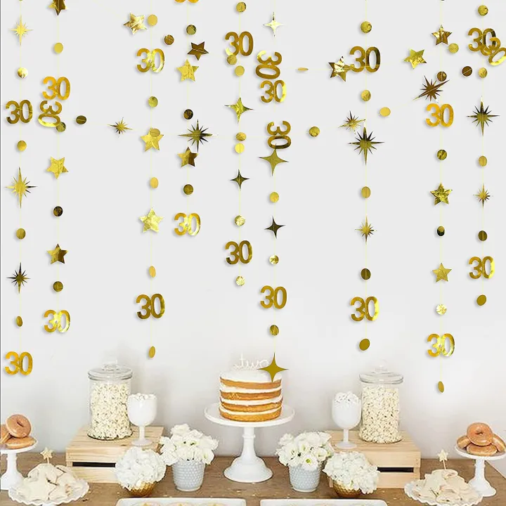 Gold%2030th%20Happy%20Birthday%20Party%20Paper%20Banners%20Decorations%20Number%2030%20Year%20Old%20Circle%20Dots%20Twinkle%20Star%20Garlands%20Hanging%20Backdrops%20-%20Image%203