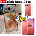 Infinix Smart 10 Plus Smart 10 X6725 Smart 9 Phone Case Plating Transparent Soft Casing with Camera Protective and Tempered Glass and Back Film 3 in 1. 