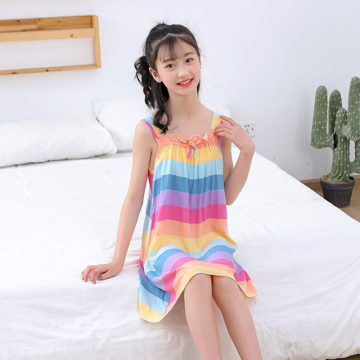 Children's%20Clothes%20Cotton%20Silk%20Pajamas%20Girl's%20Summer%20Pajama%20Skirt%20Little%20Girl%20Sling%20Princess%20Dress%20-%20Image%204