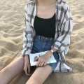 Plaid Shirt Women's Spring and Autumn Thin Korean Style Loose Versatile Long Sleeve Shirt Sun Protection Coat.