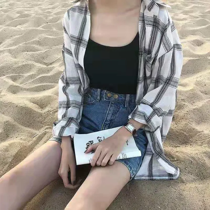 Plaid%20Shirt%20Women's%20Spring%20and%20Autumn%20Thin%20Korean%20Style%20Loose%20Versatile%20Long%20Sleeve%20Shirt%20Sun%20Protection%20Coat%20-%20Image%205