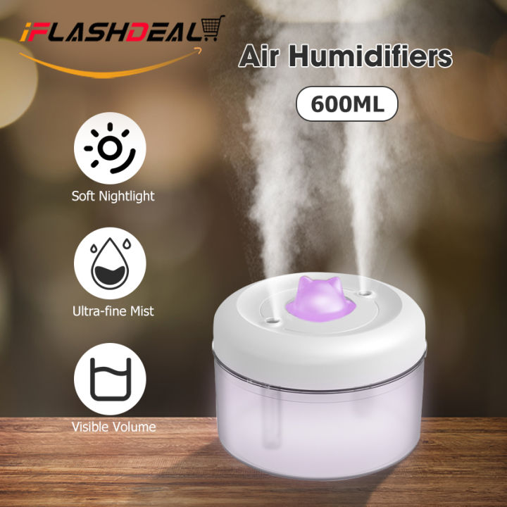 Air Humidifiers 600ML/1500ML Cool Mist Humidifier Mini Humidifier Two Spray Modes Humidifier Home Sprayers Diffuser Portable USB Powered Mist Maker Air Treatment Aromatherapy Humidifiers for Home with Colorful Night Light
