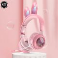 Cute Cartoon Rabbit Ear Wireless headphones with Microphone Stereo Music Bluetooth Earphones with LED Light Game Headset fone. 