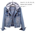 Women Hoodie Turndown Collar Women Short Slim Denim Jacket. 