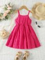 Kids Girls Fashionable Sleeveless Dress Simple Style with Buttons Tank Top Dress Children’s Clothes.