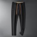 Autumn Black Pants Men New Zip Drawstring Casual Trousers Male Thick Soft Anti-wrinkle Elastic Waist Men Pants. 