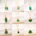 Vintage Style Lucky Guard Green Pendant Stainless Steel Necklaces For Women Fashion Elegant Female Clavicle Chain Jewelry Gift.