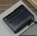Black 100% Cow Leather Card Holder and Two Zipper Pockets Wallet for Men - wallet for men. 
