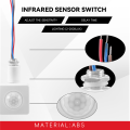 220V Mini Human Body Infrared Sensor Infrared Body Sensor Switch LED Flood Light PIR Motion Sensor Adjustable White. 