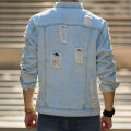 Autumn New Men Streetwear Fashion Solid Holes Slim Denim Jacket High quality Male Casual Jacket Coat.