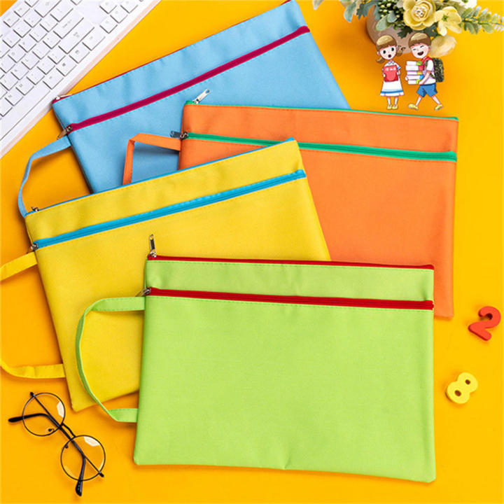 Canvas File Folder Filing Products Book Pencil Pen Case Zipper Paper File Bag Colorful Double Layer File Folder