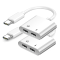2 Piece USB C to USB-C Headphone Charger Adapter, 2-In-1 Type C Audio Adapter White with PD Fast Charging, USB C Splitter Dongle. 