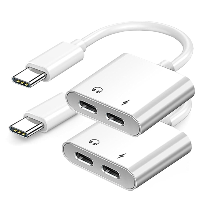Piece USB C to USB-C Headphone Charger Adapter, 2-In-1 Type C Audio  Adapter White with PD Fast Charging, USB C Splitter Dongle