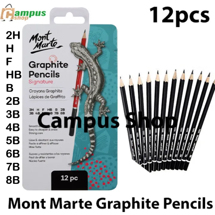 Mont Marte Graphite Pencils 2H, H, F, HB, B, 2B, 3B, 4B, 5B, 6B, 7B, and 8B-12 pcs