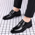 British Business Pointed Men's Leather Shoes Casual Trend Men's Shoes Formal Lace-up Korean Style Men's Wedding Shoes.