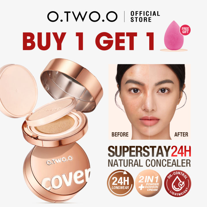 2024 O.TWO.O Air Cushion Cream Face Powder 24h 2 In 1 Long-Lasting Oil-control Matte Soft Focus Concealer Makeup Pressed Powder Cream JokeTJokeJ