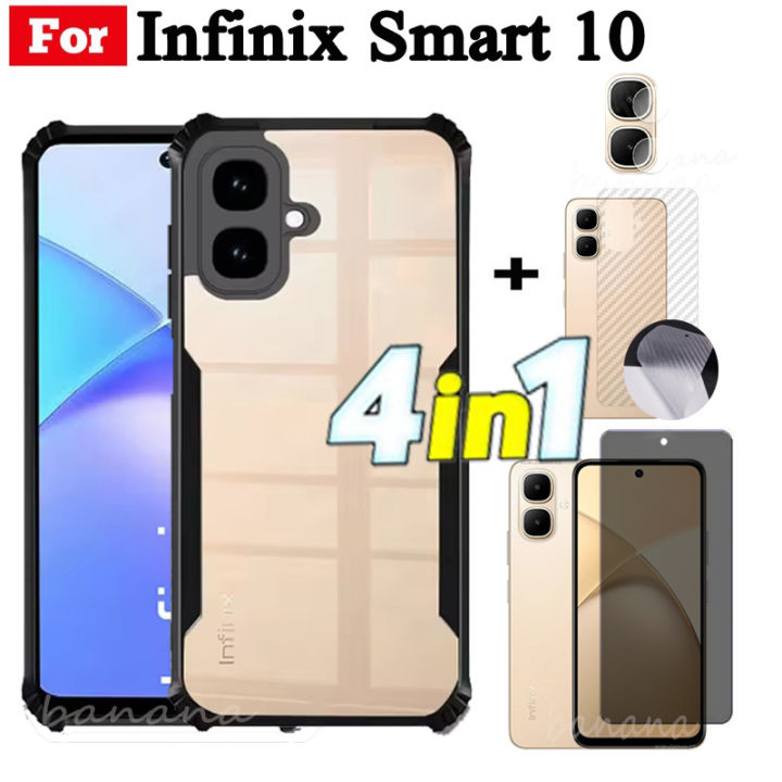 4 in 1 Infinix Smart 10 Shockproof Phone Case For Infinix X6725 Smart10 Anti Spy Privacy Full Coverage Tempered Glass Screen Protector and Lens Film and Back Film
