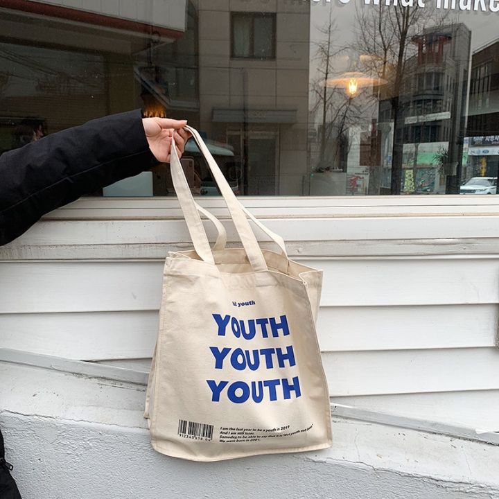 Women%20Canvas%20Shopping%20Bag%20YOUTH%20Letters%20Print%20Female%20Cotton%20Cloth%20Shoulder%20Bag%20Eco%20Handbag%20Tote%20Reusable%20Grocery%20Shopper%20Bags%20-%20Image%202