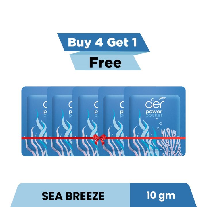Aer Power Pocket Bathroom Freshener Sea Breeze 10 gm (Buy 4, Get 1 Free)