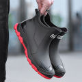 Cross-border rain boots men's short tube low-top rain boots anti-slip car wash water shoes plus fleece rubber shoes waterproof four seasons fashion water boots.