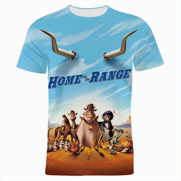 Disney T-Shirts Home On The Range Cartoon Anime 3D Print Streetwear Men Women Fashion Oversized T Shirt Kids Tees Tops Clothing
