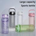 Large capacity sports kettle Outdoor fitness high appearance level portable water cup Double drink plastic cup with straw. 