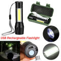 TechLimb Rechargeable LED Zoom Flashlight XPE+COB Torch Light with Telescopic Zoom | 4 Modes USB Charging Powerful Pocket Mini Torch for Home, Camping, Outdoor & Emergency | High Power Aluminum Alloy Water Resistant Shockproof Portable Handheld Light.