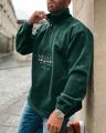 Letter & National Flag Embroidery Long Sleeve Polar Fleece Polo Sweatshirt S-3XL. 