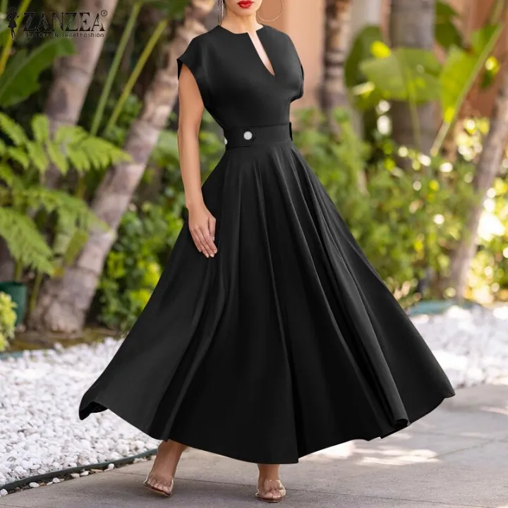 ZANZEA%20Summer%20Womens%20Festival%20Dress%20Tunic%20Sleeveless%20Ladies%20V%20Neck%20Party%20Cocktail%20Dress%20-%20Image%204