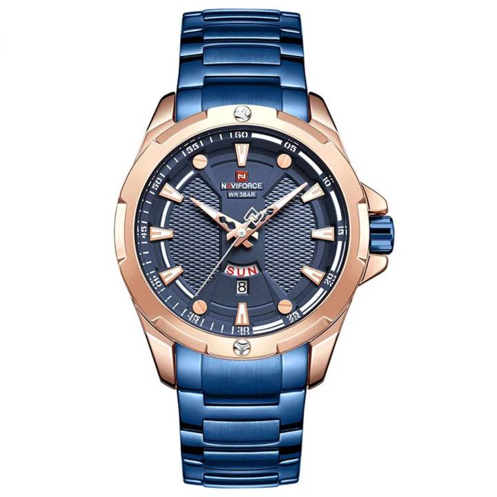 NAVIFORCE NF9161 Royal Blue Stainless Steel Analog Watch for Men - RoseGold and Royal Blue