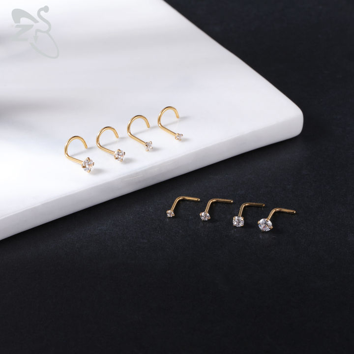 ZS%201%20Piece%201.5/2/2.5/3MM%20Round%20CZ%20Crystal%20Nose%20Stud%2020G%2018G%20Stainless%20Steel%20Nose%20Piercings%20Pin%20L%20Shape%20Nostril%20Piercing%20Jewelry%20-%20Image%203