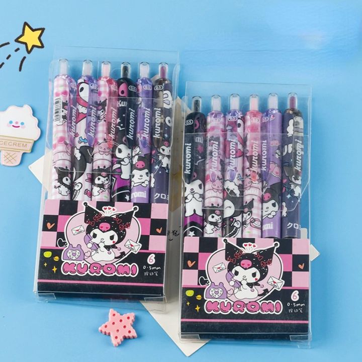 6Pcs/Set%20Cute%20Cartoon%20Anime%20Sanrio%20Kuromi%20Pen%20Student%20Stationery%20Gifts%200.5mm%20Black%20Ink%20Ball%20Point%20Pens%20Quick-drying%20Kawaii%20Retractable%20Gel%20Pen%20-%20Image%203