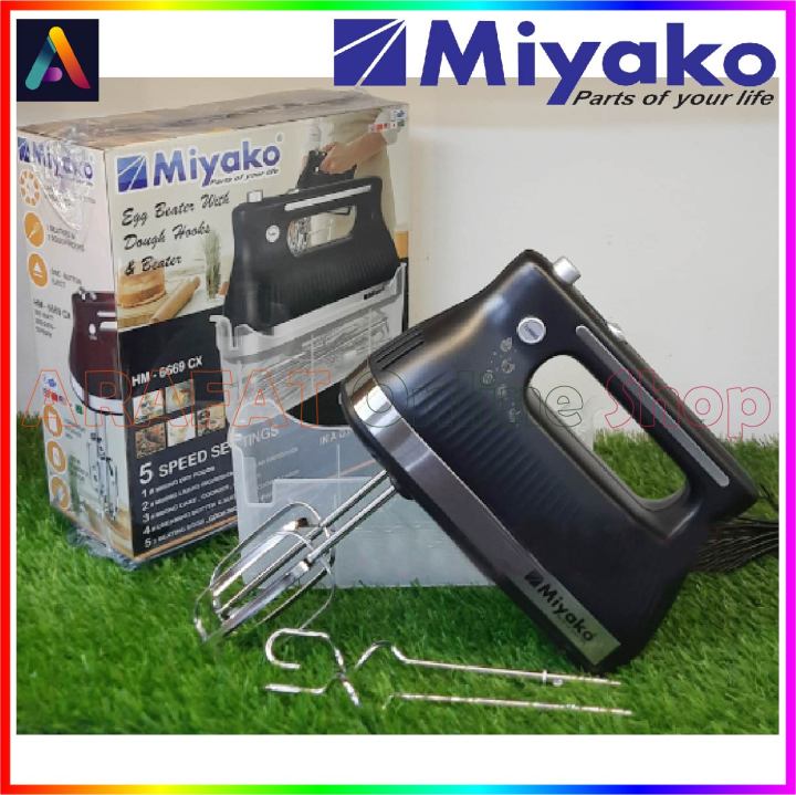 Miyako Egg Beater & Hand Mixer with Dough Hooks in a Storage Case | 5 Speed Setting | Model : HM-6669CX | Colour : Black & Silver