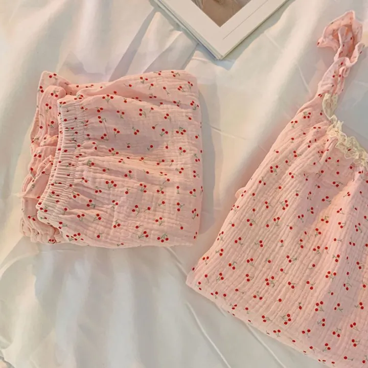 Women's%20Pajamas%20Summer%20Thin%20Sleeveless%20Tank%20Top%20Shorts%20Suit%20Korean%20Style%20Solid%20Color%20Floral%20Sweet%20Home%20Wear%20Can%20Be%20Worn%20outside%20-%20Image%208