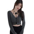 Autumn Women Knitted Cardigan Sweater Solid High-Waist Single-Breasted Long Sleeve Fit Short Coat Slim Sunscreen Tops.
