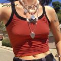 Sweetown Summer New Contrast Color Tank Top Women Casual Fitness Clothing Off Shoulder Strapless Crop Top Camisole.