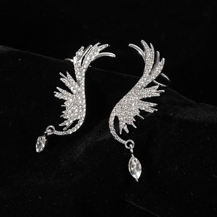 1 Pair of Angel Wings Rhinestone Stud Earrings Fashion Cartilage Earrings Korean Simple Reiki Piercing Jewelry Girls Ear Hooks