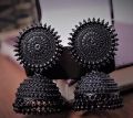 Black Alloy Jhumka Earrings for Women Trendy Wedding and Party Wear Design.