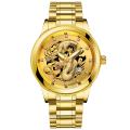 Waterproof Mens Gold Dragon Sculpture Quartz Watch Luxury Men Steel Wristwatch.