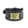 Alien Mens Bracelet Wristband Norse Viking Leather Wolf Head Bracelet Brown Norse Celtic Punk Fenrir Arm Ring For Men.