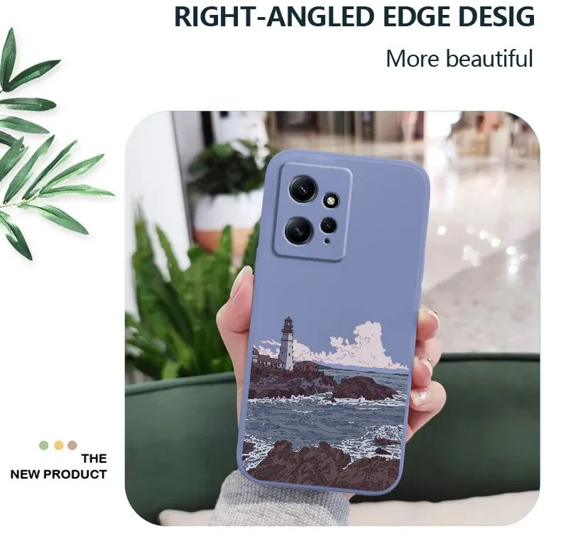 Wave Lighthouse Phone Case For Xiaomi Redmi Note 12 12S 11 11S 10 10T 10S 9  9S 8 7 Pro Plus 4G 5G Liquid Silicone Cover | Daraz.com.bd