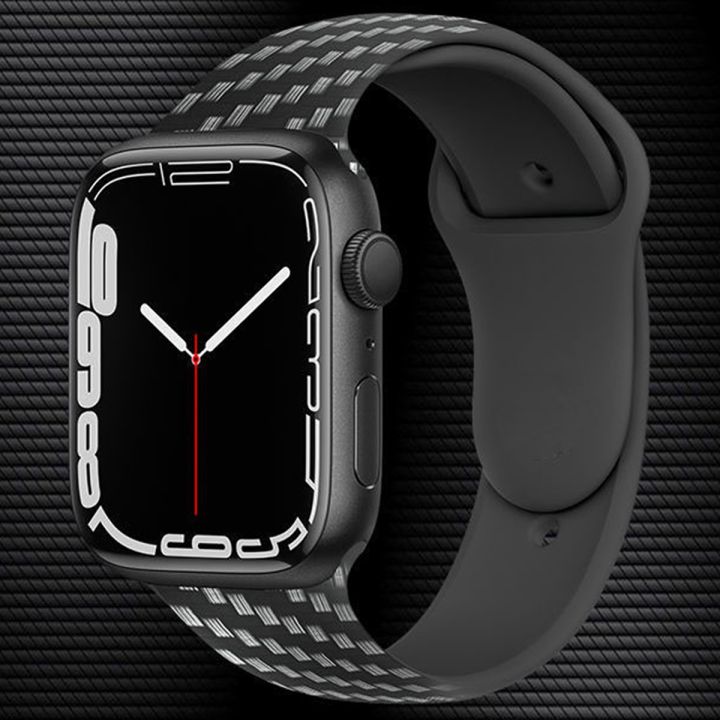 (New)Carbon Fiber Silicone Strap For Apple Watch Ultra 49mm / Series 8&7 45mm / SE 2&6&SE&5&4 44mm / 3&2&1 42mm For Apple Watch Ultra 49mm / Series 8&745mm / SE 2&6&SE&5&4 44mm / 3&2&1 42mm