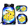 Pokemon Student Pikachu School Bag, Cartoon Anime Three-Piece Lunch Bag, Pencil Case, Backpack.
