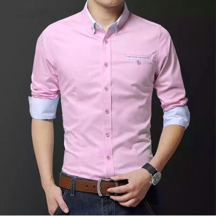 Pink Coloer Stylish Long Sleeve Casual Shirt For Man