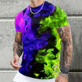 Color Block Flame Print T Shirt For Men Outdoor Daily Short Sleeve Loose Tops Casual Tees Unisex Clothing Apparel Large Size 6XL. 