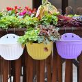 Resin Wall Hanging Planter 8.1 Inch Plants Basket Half Round Flower Holder Planter Pot With S Hooks Flower Pot Basket Container - Flower Tub. 